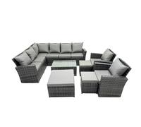 Fimous 11 Seat Rattan High Back Corner Sofa Set with 3 Stools Chair