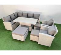 Fimous 11 Seat Rattan Outdoor Garden Furniture Corner Sofa Set Adjustable Lifting Dining Or Coffee Table Set With 3 Footstools