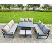 Fimous 11 Seater Aluminium Garden Furniture Set with Adjustable Rising Dining Table, 2 Footstools - Dark Grey