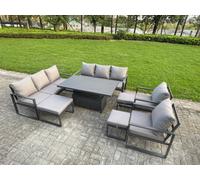 Fimous 11-Seater Aluminium With Adjustable Rising Lifting Dining Table & Cushions 3 Footstools Dark Grey