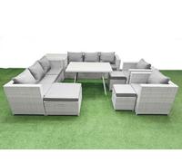Fimous 11 Seater Garden Furniture Set Pe Ratten Garden Sofa Set With Rectangular Dining Table 3 Stool Side Table Light Grey