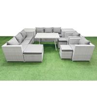 Fimous 11 Seater Garden Furniture Set Pe Ratten Garden Sofa Set With Rectangular Dining Table 3 Stool 2 Side Tables Light Grey