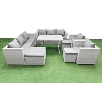 Fimous 11 Seater Garden Furniture Set Pe Ratten Garden Sofa Set With Rectangular Dining Table 3 Stool Light Grey