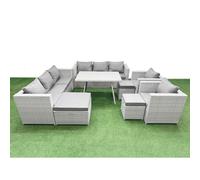 11 Seater Garden Furniture Set with 3 Stool Light Grey Fimous Light Grey One Size