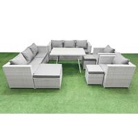 Fimous 11 Seater Garden Furniture Set Pe Ratten Garden Sofa Set With Rectangular Dining Table 3 Stool Light Grey