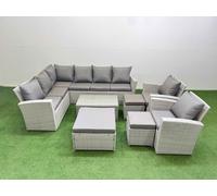 Fimous 11 Seater Garden Outdoor PE Rattan Furniture Set with 3 Stools in Light Grey Fimous Light Grey
