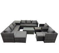 Fimous 11 Seater Garden Outdoor Rattan Furniture Set with 3 Stools Dark Grey