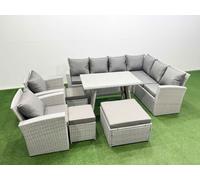 Fimous 11 Seater Garden Outdoor Rattan Furniture Set Rattan Corner Sofa in Light Grey Fimous Light Grey