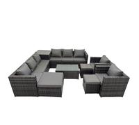 Fimous 11 Seater Garden Outdoor Rattan Furniture Set with 3 Stools Dark Grey