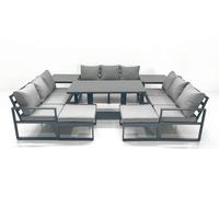 Fimous 11 Seater Garden Sofa Set Aluminium Furniture Rising Dining Tabe Set with 2 Side Tables 2 Big Footstools Dark Grey Fimous Dark Grey
