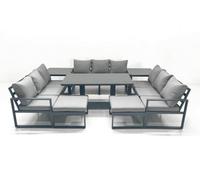 Fimous 11 Seater Garden Sofa Set Aluminium Furniture Rising Dining Tabe Set with 2 Side Tables 2 Big Footstools Dark Grey Fimous Dark Grey