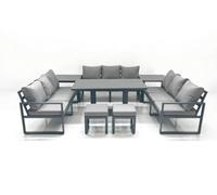 Fimous 11 Seater Garden Sofa Set Aluminium Furniture Rising Dining Tabe Set With 2 Side Tables 2 Small Footstools Dark Grey