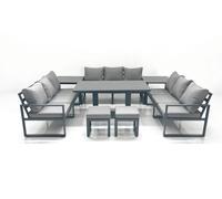 Fimous 11 Seater Garden Sofa Set Aluminium Furniture Rising Dining Tabe Set with 2 Side Tables 2 Small Footstools Dark Grey Fimous Dark Grey