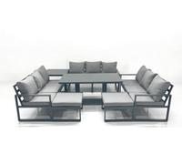Fimous 11 Seater Garden Sofa Set Aluminium Furniture Rising Dining Tabe Set With Side Table 2 Big Footstools Dark Grey