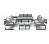 Fimous 11 Seater Garden Sofa Set Aluminium Furniture Rising Dining Tabe Set with Side Table 2 Small Footstools Dark Grey