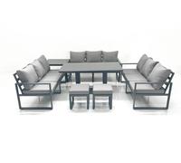 Fimous 11 Seater Garden Sofa Set Aluminium Furniture Rising Dining Tabe Set with Side Table 2 Small Footstools Dark Grey Fimous Dark Grey