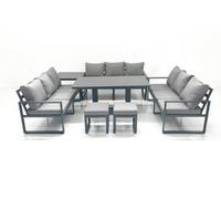 Fimous 11 Seater Garden Sofa Set Aluminium Furniture Rising Dining Tabe Set With Side Table 2 Small Footstools Dark Grey