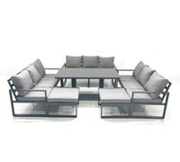 Fimous 11 Seater Garden Sofa Set Aluminium Furniture Rising Dining Tabe Set Wth 2 Big Footstools Dark Grey