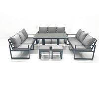 11 Seater Garden Sofa Set Aluminium Furniture Rising Dining Tabe Set wth 2 Small Footstools Dark Grey Fimous Dark Grey One Size