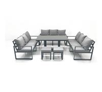 Fimous 11 Seater Garden Sofa Set Aluminium Furniture Rising Dining Tabe Set wth 2 Small Footstools Dark Grey