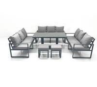 Fimous 11 Seater Garden Sofa Set Aluminium Furniture Rising Dining Tabe Set wth 2 Small Footstools Dark Grey Fimous Dark Grey