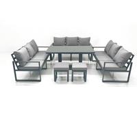 11 Seater Garden Sofa Set Aluminium Furniture Rising Dining Tabe Set wth 2 Small Footstools Dark Grey Fimous Dark Grey One Size