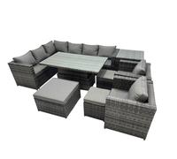 Fimous 11-seater Rattan Garden Furniture Dining Set with 3 Stool Side Table