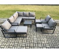 Fimous 11 Seater Outdoor Aluminium Garden Furniture Set Corner Lounge Sofa Set with Square Coffee Table Chair 3 Footstools Dark Grey Fimous Dark Grey