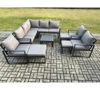 11 Seater Outdoor Aluminium Garden Furniture Set Corner Lounge Sofa Set with Square Coffee Table Chair 3 Footstools Dark Grey Fimous Dark Grey One Size