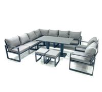 Fimous 11 Seater Outdoor Aluminum Garden Furniture Set Corner Sofa 2 Chair 2 Small Footstool Adjustable Rising Lifting Table Sets Dark Grey