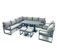 Fimous 11 Seater Outdoor Aluminum Garden Furniture Set Corner Sofa 2 Chair 2 Small Footstool Adjustable Rising Lifting Dining Table Sets Dark Grey Fimous Dark Grey