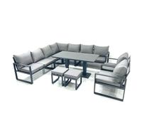 Fimous 11 Seater Outdoor Aluminum Garden Furniture Set Corner Sofa 2 Chair 2 Small Footstool Adjustable Rising Lifting Table Sets Dark Grey