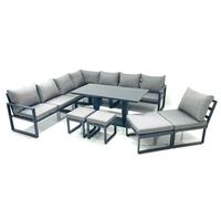 11 Seater Outdoor Aluminum Garden Furniture Set Corner Sofa 3 Footstools Rising Lifting Dining Table Sets Dark Grey Fimous Dark Grey One Size