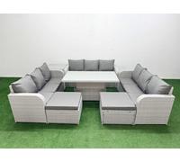 Fimous 11 Seater Outdoor Garden Furniture Set Adjustable Lifting Dining Or Coffee Table 3 Seater Sofa 2 Big Footstools Side Table