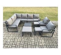 11 Seater Outdoor Lounge Corner Sofa Set Aluminum Garden Furniture Sets with Square Coffee Table 2 Chairs 3 Footstools Dark Grey Fimous Dark Grey One Size