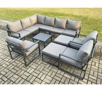 Fimous 11 Seater Outdoor Lounge Corner Sofa Set Aluminum Garden Furniture Sets with Square Coffee Table 3 Chairs 2 Big Footstools Dark Grey Fimous Dark Grey