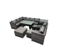 Fimous 11-seater Outdoor PE Rattan Sofa Set with with 3 Stools Side Table