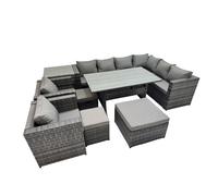 Fimous 11 Seater Patio Dining Corner Sofa Sets with 2 Chairs 3 Stools