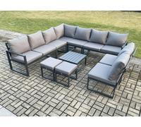 Fimous 11 Seater Patio Outdoor Garden Furniture Aluminium Lounge Corner Sofa Set with Square Coffee Table with 2 Small Footstools Dark Grey Fimous Dark Grey