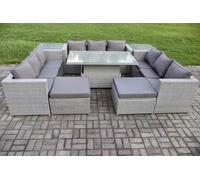Fimous Rattan Outdoor Garden Furniture Set with Height Adjustable Table, 3 Sofas, 2 Side Tables, 2 Footstools - 11 Seater - Light Grey