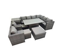 Fimous 11 Seater Rattan Height Adjustable Rising Lifting Table Corner Sofa Sets With 2 Chairs 3 Stool Side Table Dark Grey Mixed