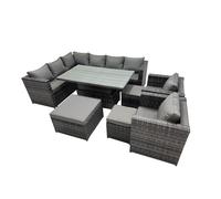 Fimous 11-seater Rattan Garden Furniture Dining Set with 3 Stool