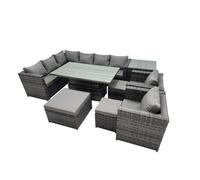 Fimous 11-seater Rattan Garden Furniture Dining Set with 3 Stool Side Table
