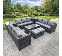 Fimous 11 Seater Rattan Garden Furniture Set with Rectangular Coffee Table, 2 Corner Side Tables & 2 Stools