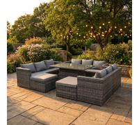 Fimous 11 Seater Rattan Garden Furniture Set with Rising Dining Table, 3 Sofas, 2 Stools - Dark Grey Mixed