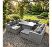 Fimous 11 Seater Rattan Outdoor Garden Furniture Set with Height Adjustable Table, 3 Sofas, 1 Side Table, 2 Footstools - Light Grey