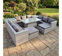Fimous Rattan Outdoor Garden Furniture Set with Height Adjustable Table, 3 Sofas, 2 Side Tables, 2 Footstools - 11 Seater - Light Grey