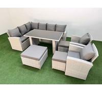 Fimous 11 Seater Wicker Rattan Corner Sofa Sets Outdoor Garden Furniture Sets With Lounge Sofa 3 Footstools Light Grey