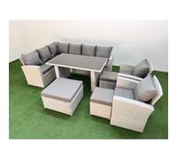 Fimous 11 Seater Wicker Rattan Corner Sofa Sets Outdoor Garden Furniture Sets With Lounge Sofa 3 Footstools Light Grey