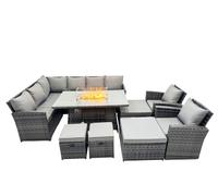 Fimous 12 Seat Gas Firpit Dining Table Corner Sofa Set with 4 Stool 2 Chairs in Dark Grey Fimous Dark Grey